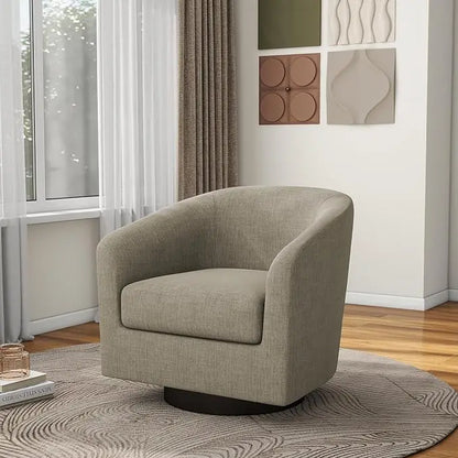 Faux Leather Swivel Barrel Accent Chairs, 360° Swivel Round Single Sofa Chair, Comfy Upholstered Club Armchair for Liv
