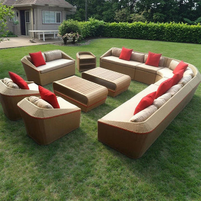 Teak Sofa Set, Made of Teak with An Aluminum Alloy Frame, Waterproof and Sun-proof, Suitable for Outdoor Swimming Pools.
