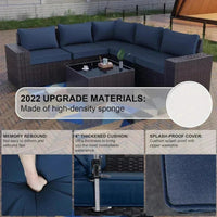 YND6-WQQkulavik 6PCs outdoor furniture set PE Wicker rattan sectional sofa patio conversation sets. navy blue