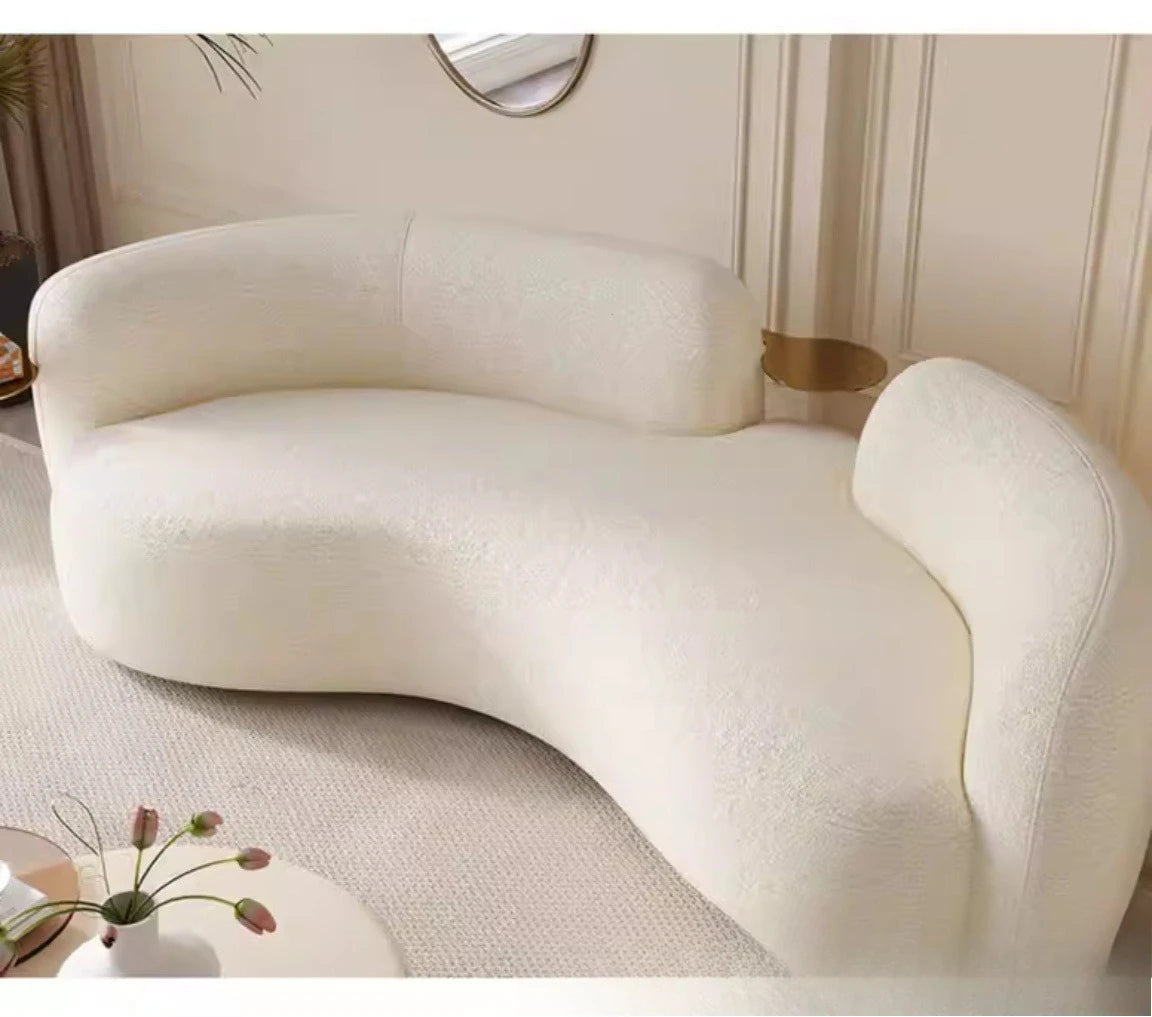 Cream style light luxury Italian minimalist curved sofa lamb flannel pea sofa modern living room small apartment