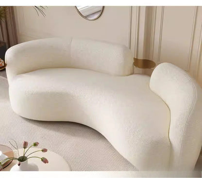 Cream style light luxury Italian minimalist curved sofa lamb flannel pea sofa modern living room small apartment
