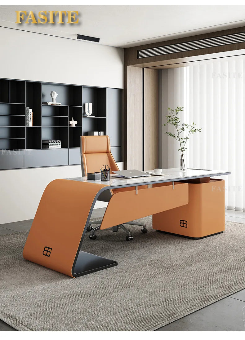 High end light luxury stone table, high-end office desk and chair combination, home L-shaped computer, high-end medical beauty