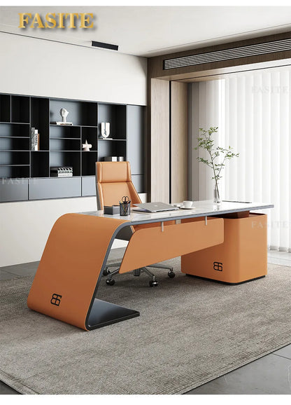 High end light luxury stone table, high-end office desk and chair combination, home L-shaped computer, high-end medical beauty