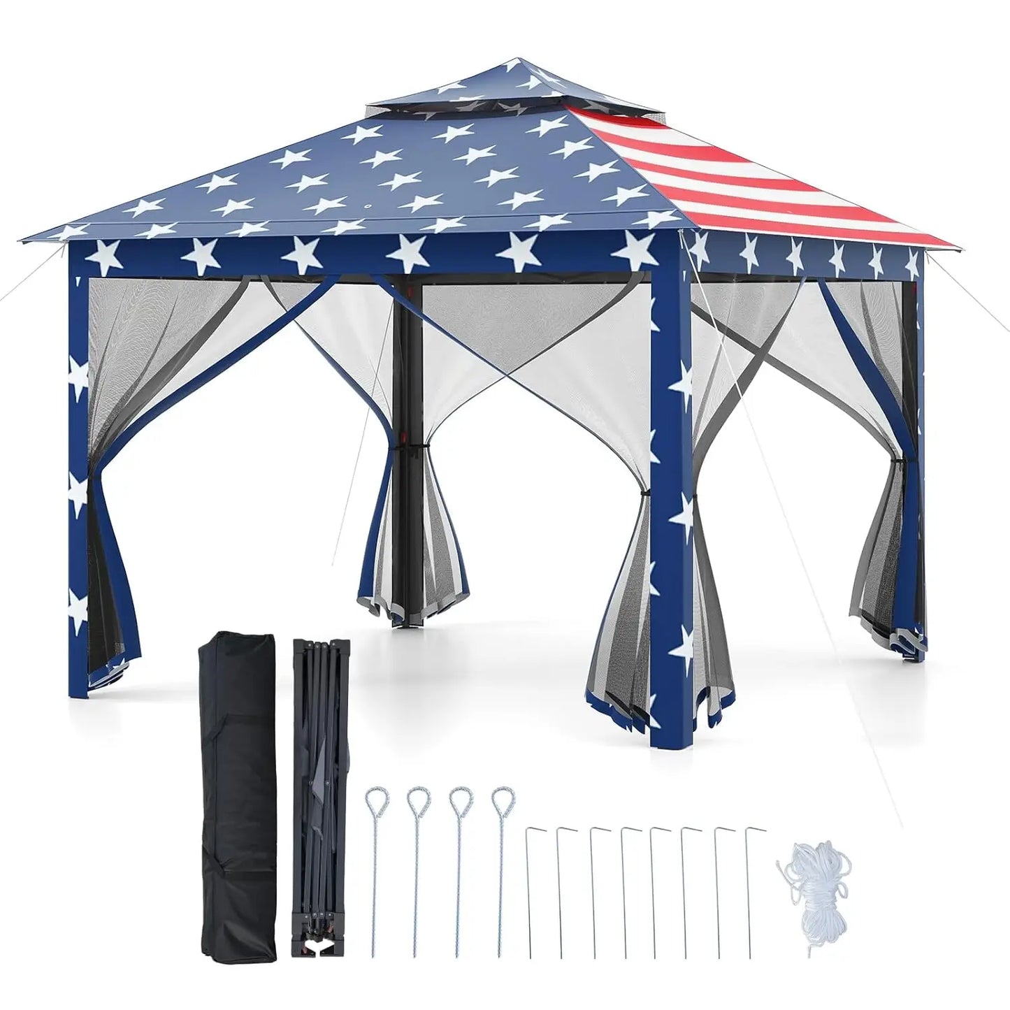 11 ft × 11 ft Pop up Gazebo, Portable Screen Canopy Shelter w/Mesh Netting Sidewalls, Vented Top, Drainage Holes,, Customized
