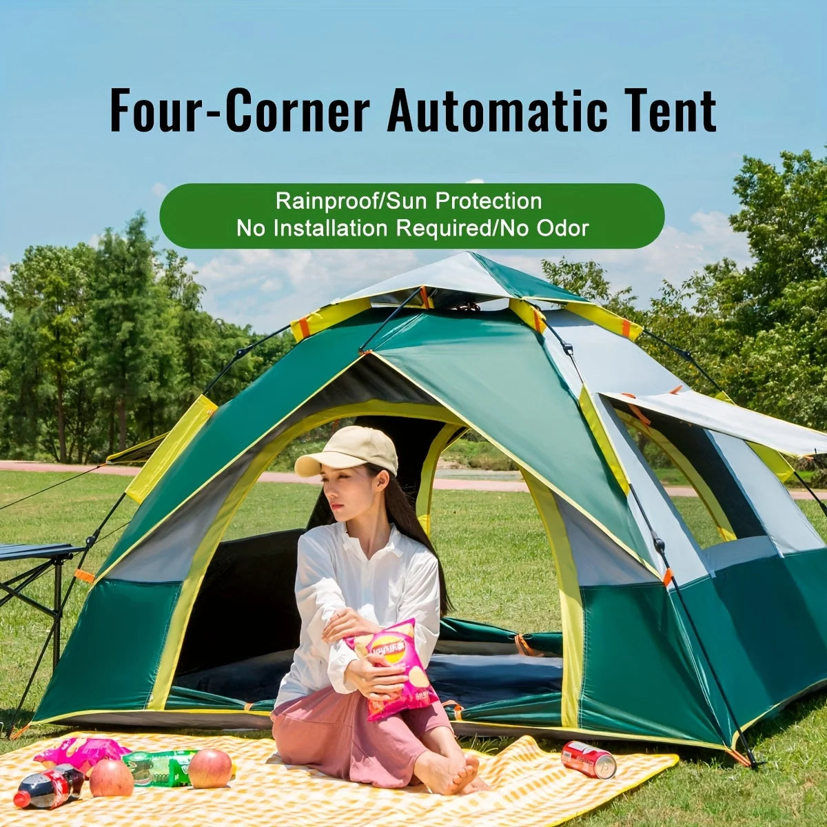 1-3/3-4 Persons Full Season Tent - Automatic Instant Setup Camping Tent - Equipped With Double Doors And Mesh Windows, Windpr