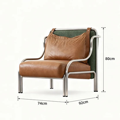 Mid-style leather single sofa lounge chair stainless steel brown leather art c hair