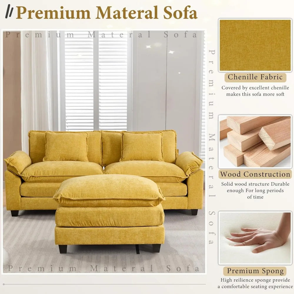 Comfy Cloud Couch Modular Sectional Sofa, Modern Chenille Deep Seat Sleeper Couches with Ottoman and Pillows for Living Room