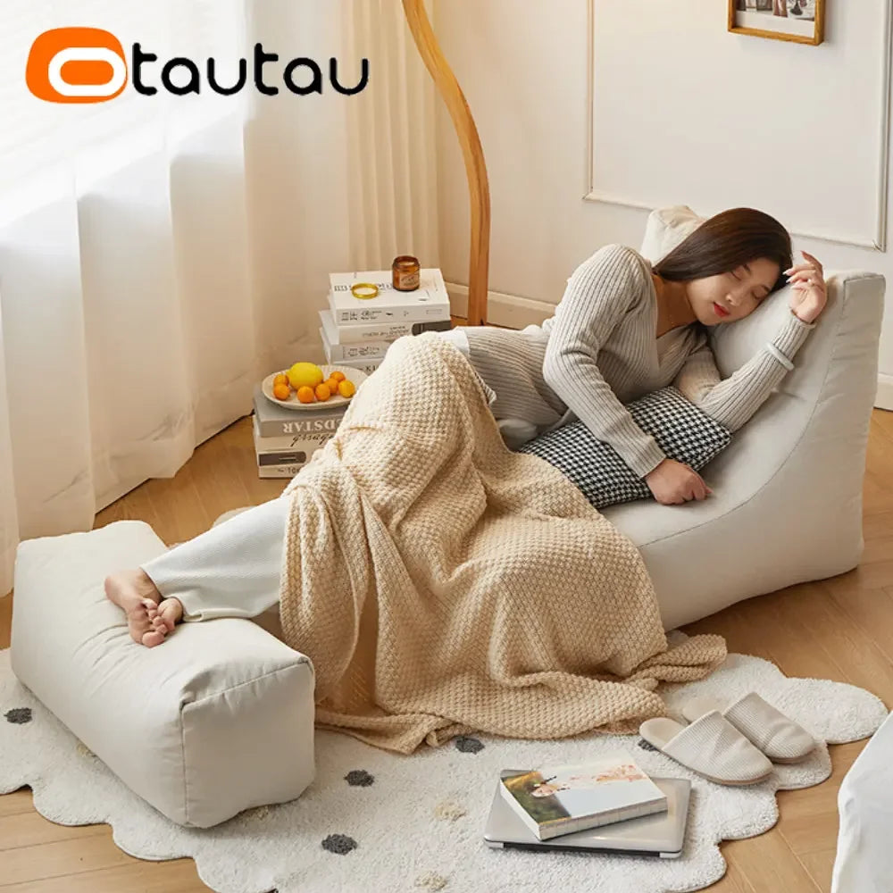 OTAUTAU Soft Cotton Bean Bag Cover Without Filler Chaise Lounge Recliner Sofa Bed Beanbag Pouf Sac with Footstool Ottoman SF027