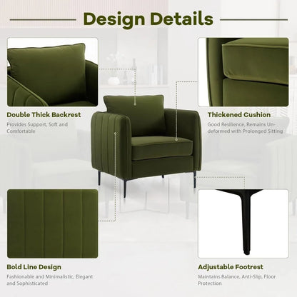 Velvet Accent Chairs Set of 2, Modern Upholstered Sofa Chair, Comfy Armchair with Thick Cushion & Metal Legs, Customized