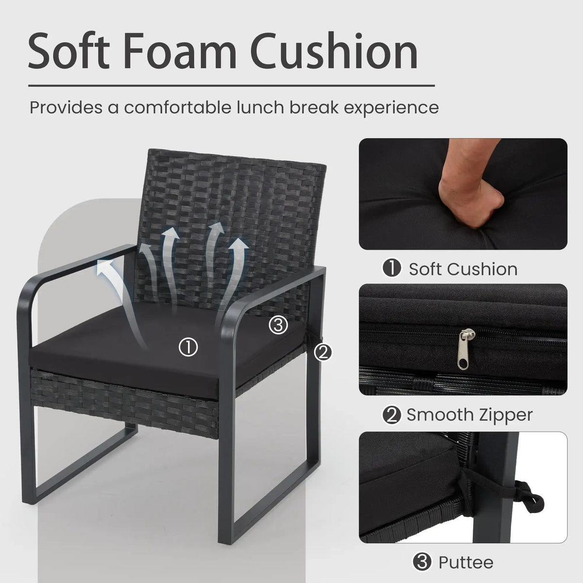 3-Piece Patio Bistro Set, Outdoor Rattan Furniture Set with Coffee Table, Ideal for Outdoor Use, Black