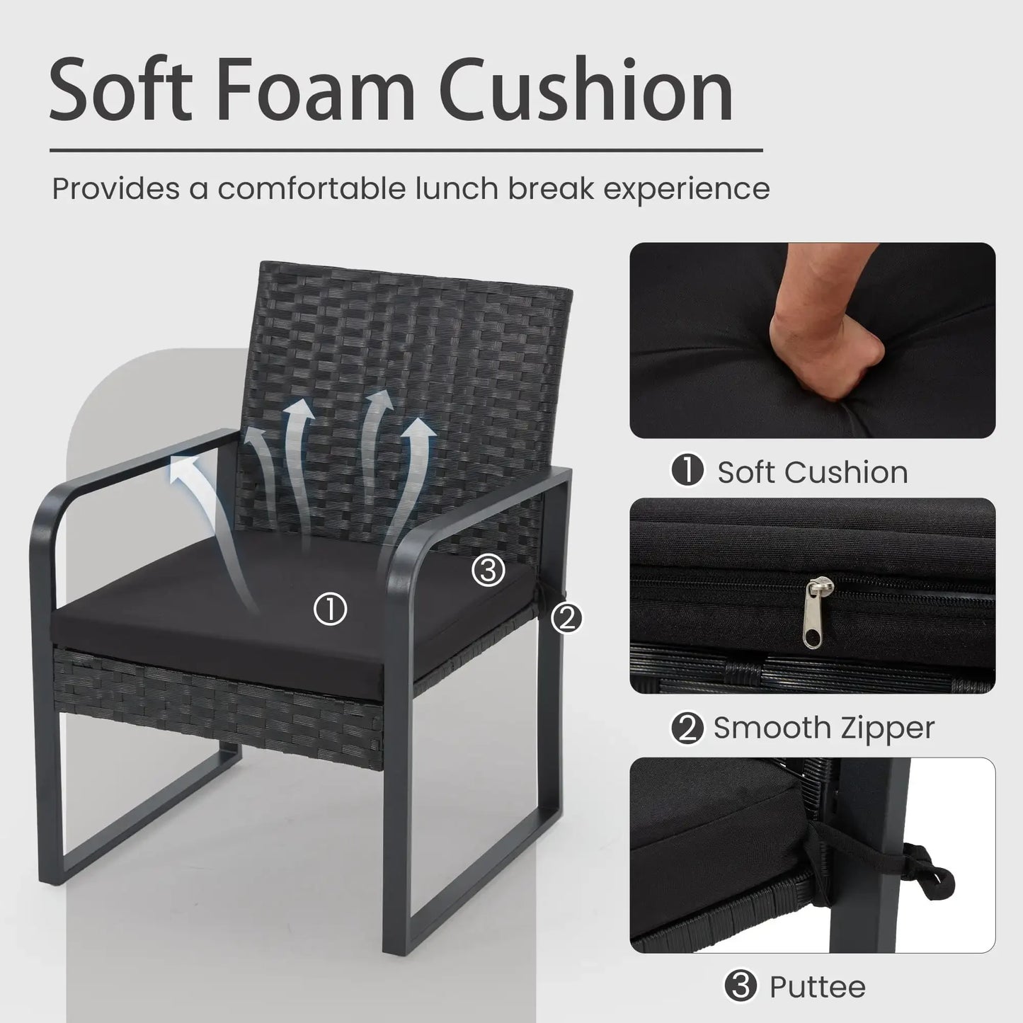 3-Piece Patio Bistro Set, Outdoor Rattan Furniture Set with Coffee Table, Ideal for Outdoor Use, Black