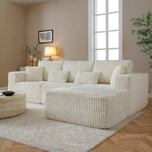 Modular Sectional Sofa Cloud Sectional Couch, 107" Comfy Fluffy L Shaped White Couches for Living Room, Deep Seat Memory Foam