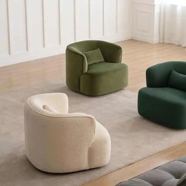Nordic modern simple cream white single casual fabric sofa curved lamb wool small sofa