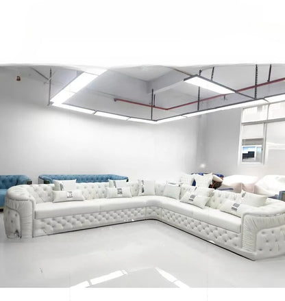 Factory direct sales European luxury rose gold legs white chesterfield sofa velvet fabric button tufted living room sofa