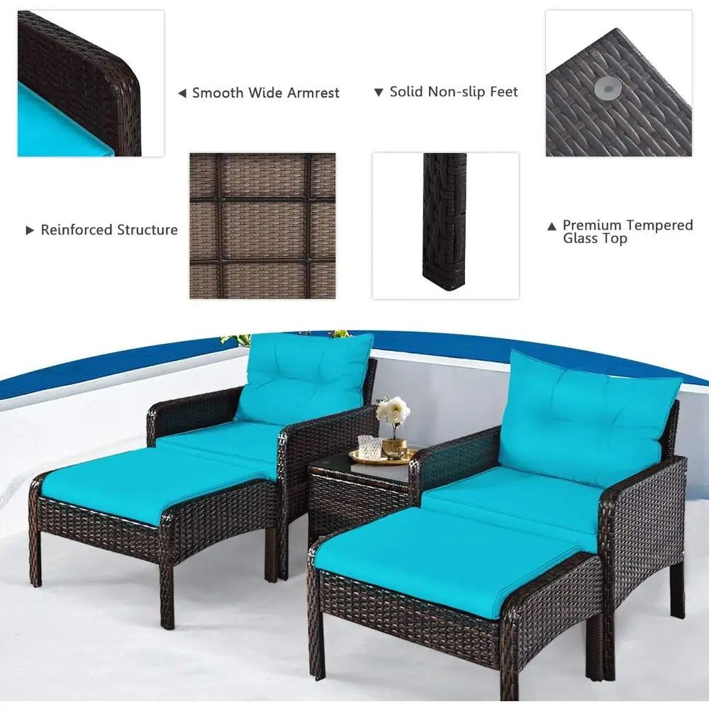 Outdoor Cushioned Rattan Patio Furniture Set with Sofa, Ottoman, and Coffee Table for Garden Conversations