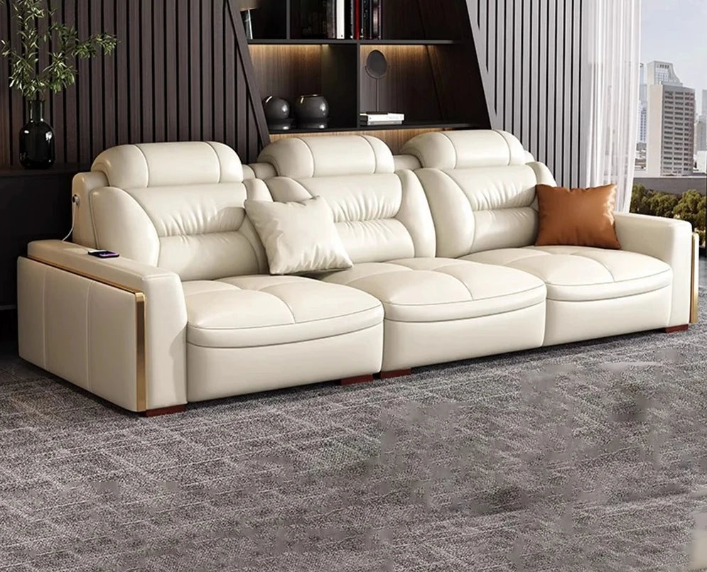 Premium  Italian Genuine Leather Sectional Sofa Sets Couch Sofas with USB and Bluetooth Speaker