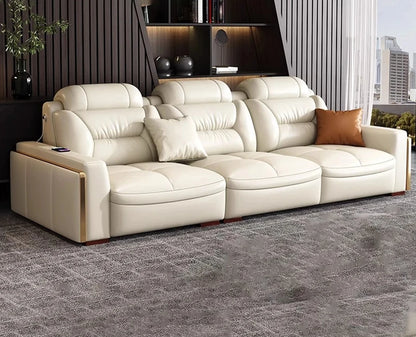 Premium  Italian Genuine Leather Sectional Sofa Sets Couch Sofas with USB and Bluetooth Speaker