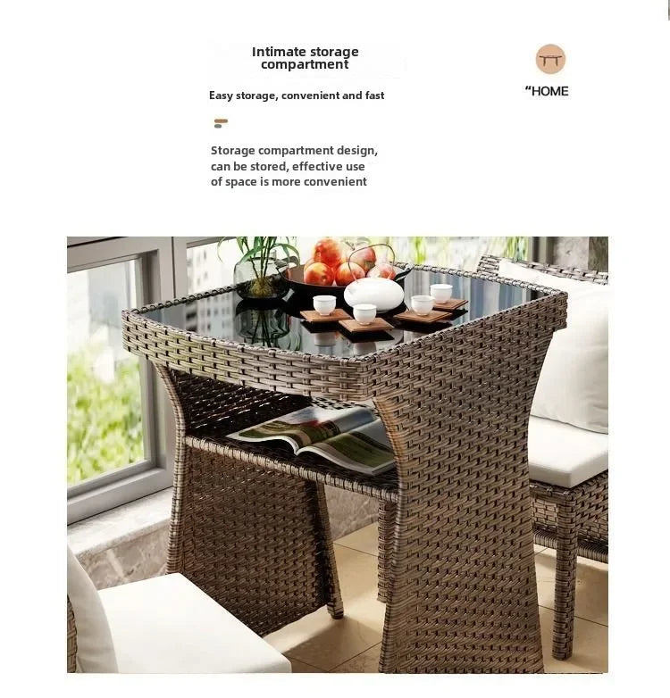 Balcony courtyard leisure table and chair combination rattan chair three piece set tea imitation rattan chair tea table