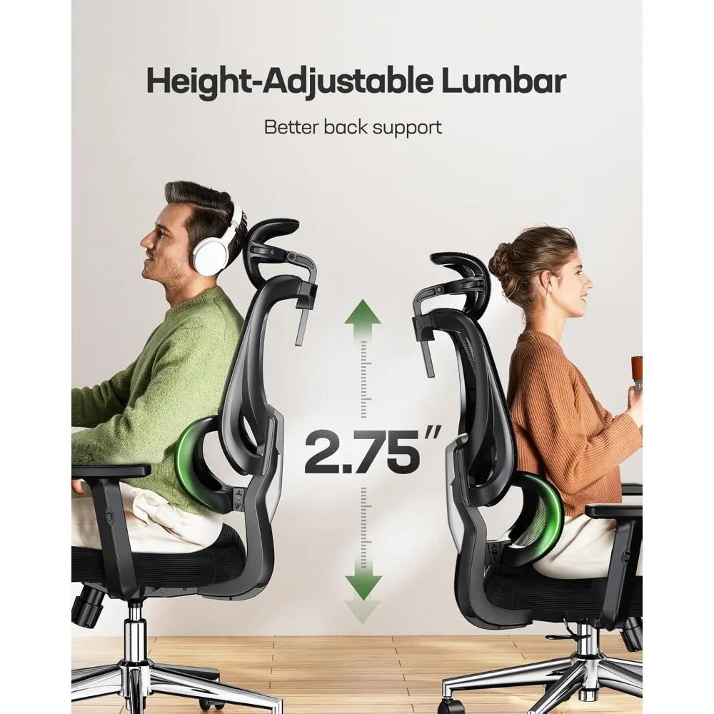 Ergonomic Office Gaming Chair with Adjustable Lumbar Support, Breathable Mesh Seat & Rocking Function - Black