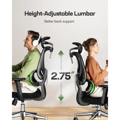 Ergonomic Office Gaming Chair with Adjustable Lumbar Support, Breathable Mesh Seat & Rocking Function - Black