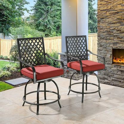 Patio Bar Stools Set of 2 Outdoor Swivel Bar Height Barstool with Cushion Red