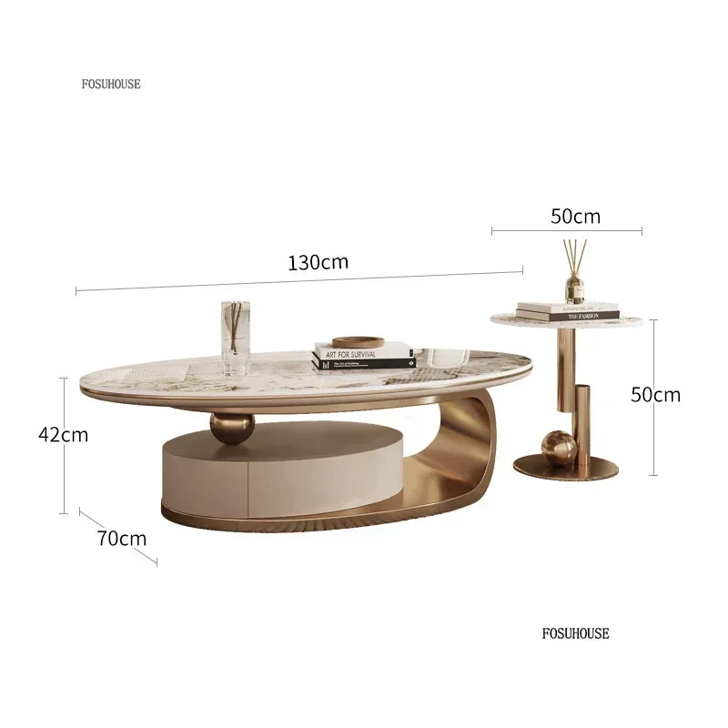 Nordic Light Luxury Designer Oval Coffee Table Rock Board Coffee Tables for Living Room Simple Storage Side Table Home Furniture