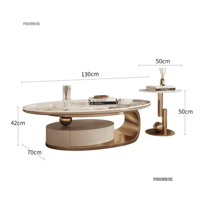 Nordic Light Luxury Designer Oval Coffee Table Rock Board Coffee Tables for Living Room Simple Storage Side Table Home Furniture