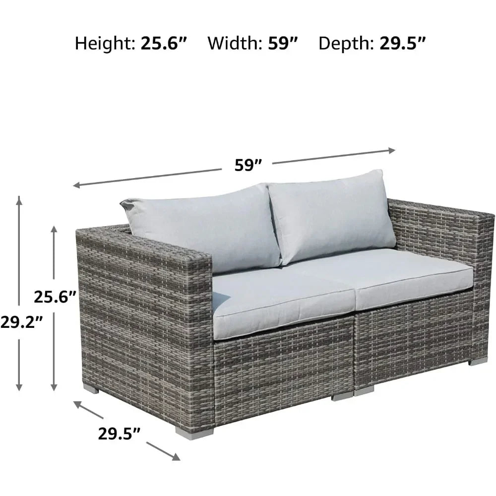 All Weather Grey PE Rattan Sectional Corner Sofa Set, Additional Extra Chairs for Outdoor Sec，Outdoor Wicker Loveseat 2 Pieces,