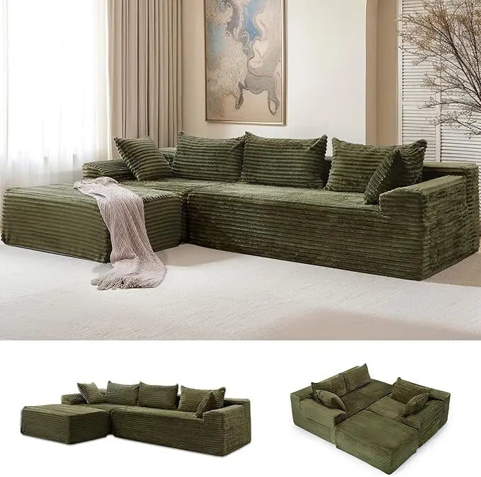 L-Shaped Modular Couch, Cloud-Soft Corduroy Sectional Sofa with Deep Seating and Pockets, Ready to Use in Living Room,Customized