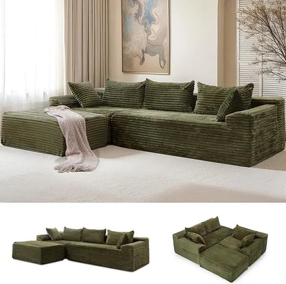 L-Shaped Modular Couch, Cloud-Soft Corduroy Sectional Sofa with Deep Seating and Pockets, Ready to Use in Living Room,Customized