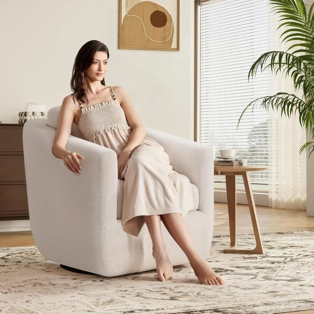 360° Swivel Accent Chair with Pillow - Comfy Living Room Armchair No-Sag Foam & Sturdy Metal Base, Swivel Accent Single Sofa