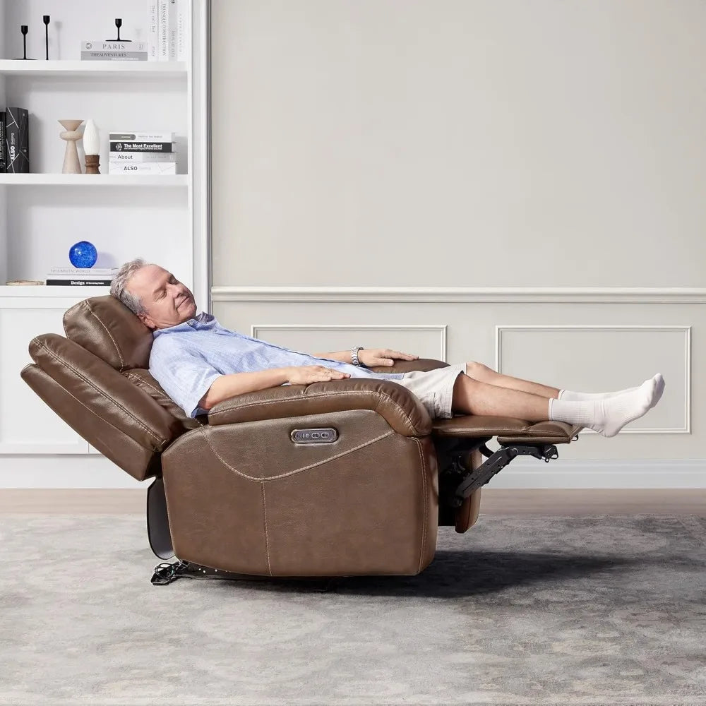 Genuine Leather Power Recliner Chairs for Adults, Wall Hugger RV Recliner with Power Headrest & Charging Ports,