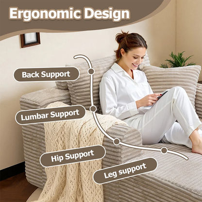Single Corduroy Sofa Bed, Deep Seat, No Assembly, Includes 3 Pillows