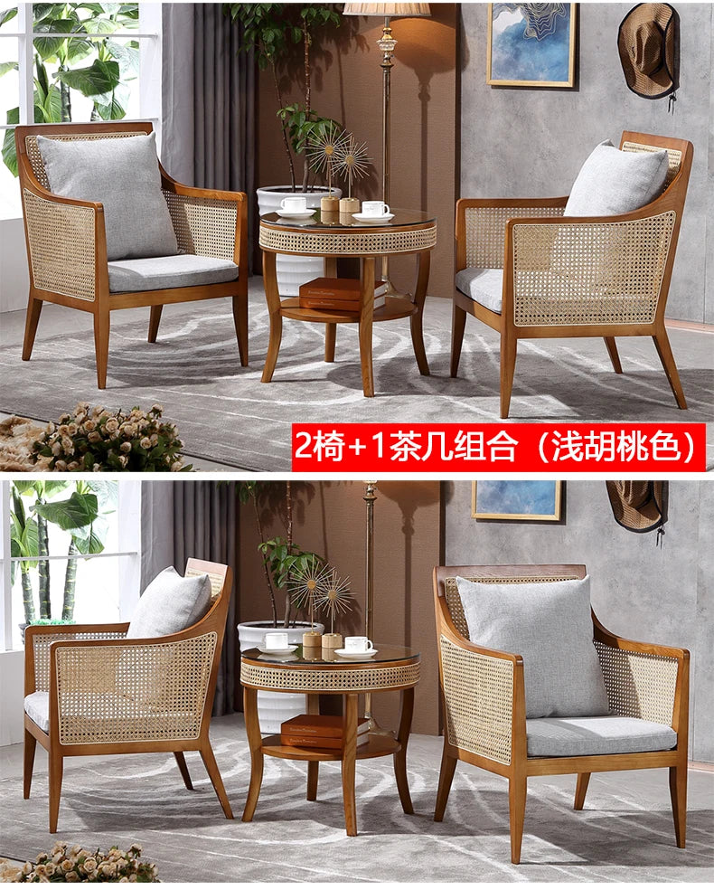 Balcony Rattan Living Room Chairs Outdoor Ergonomic Living Solid Wood Chairs Makeup Simple Fauteuil Salon Furniture Decoration