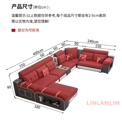 MANBAS Modern U-Shaped Fabric Sectional Sofa with Storage, Adjustable Headrests & USB Charging - Comfortable Quilted Upholstery