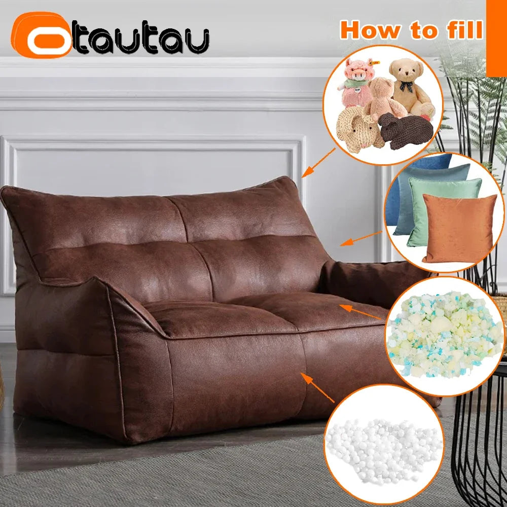 OTAUTAU 3-seat Retro Faux Leather Bean Bag Sofa Cover SF003【No Filler Inside ! You Need To Buy The Filler By Yourself！】