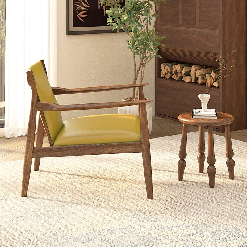 Solid wood medieval single sofa chair designer retro sofa hotel bed and breakfast living room balcony casual armrest chair