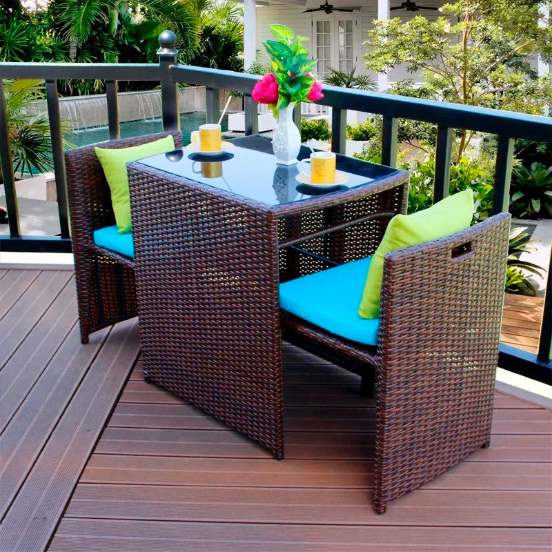Balcony Rattan Garden Furniture Set 3-piece Patio Leisure Table and Chairs Courtyard Terrace Outdoor Round Table and Chairs T