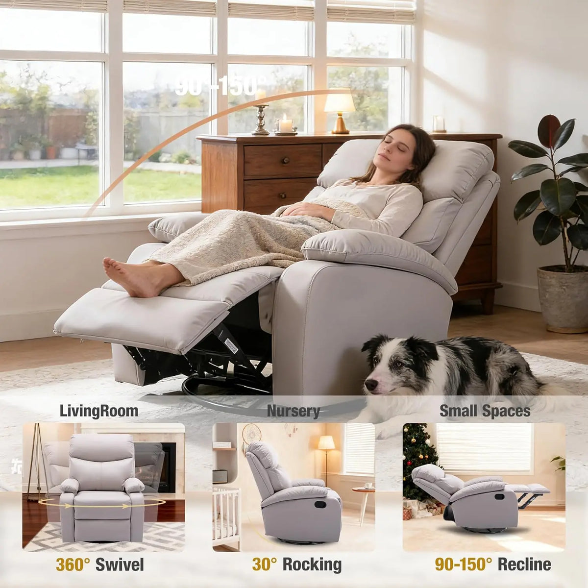 Swivel Rocker Recliner Chair for Adults, Rocking Small Recliner Chairs for Small Spaces, Glider Chairs Recliner Lazyboy Single S