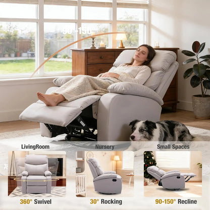 Swivel Rocker Recliner Chair for Adults, Rocking Small Recliner Chairs for Small Spaces, Glider Chairs Recliner Lazyboy Single S
