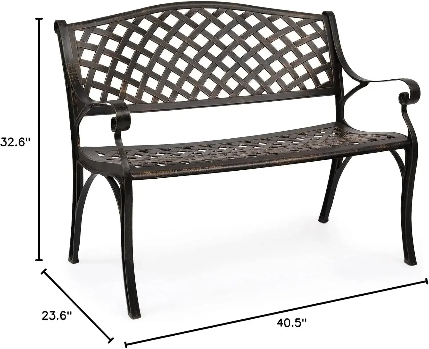 40.5" Outdoor Bench Patio Garden Bench, Anti- Rust Cast Aluminum Patio Bench Front Porch Bench