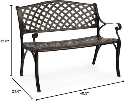 40.5" Outdoor Bench Patio Garden Bench, Anti- Rust Cast Aluminum Patio Bench Front Porch Bench