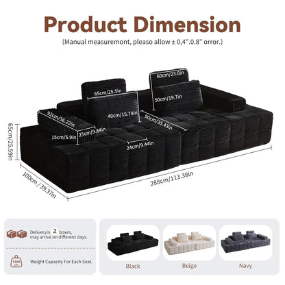 113'' Modular Sectional Boneless Sofa, Oversized Chaise Lounge with Deep Seats, Modular Cloud Sleeper Sofa, No, Customized