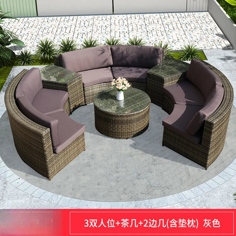 ZYH outdoor round rattan sofa combination leisure villa semi-circular rattan chair sofa