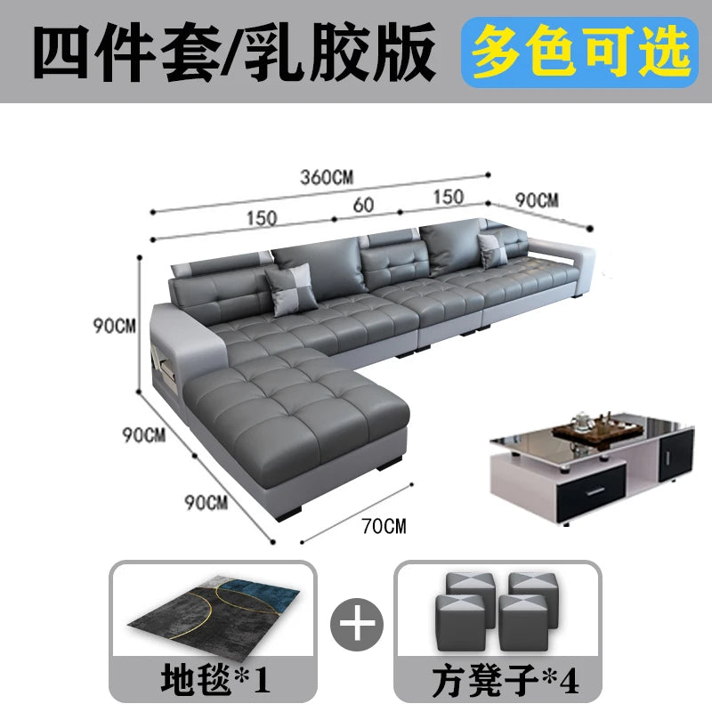 New nano three-proof latex leave-in technology fabric sofa living room size modern fully furnished furniture combination
