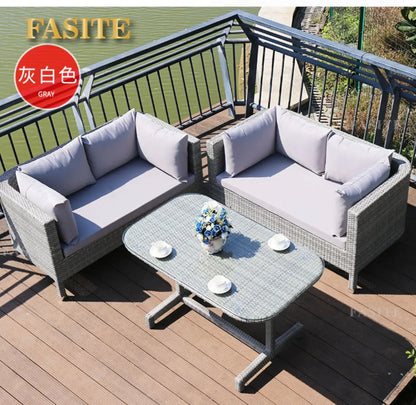 Rattan woven sofa combination terrace leisure outdoor rattan furniture garden courtyard waterproof