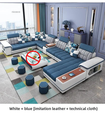 Luxury U-Shape Tech Fabric Living Room Sofas Sets with USB Villa Recliner Sofas Design Modularity Sofa for Living Room Furniture