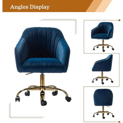 Velvet Home Office Desk Chair, Modern Cute Computer Task Chair, Wheels Swivel Height Adjustable Upholstered Vanity Chair for Wo