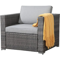 All-Weather Grey PE Wicker Outdoor Single Sofa, Weather-Resistant Patio Armchair, Sectional Sofa with Additional Chair for Patio