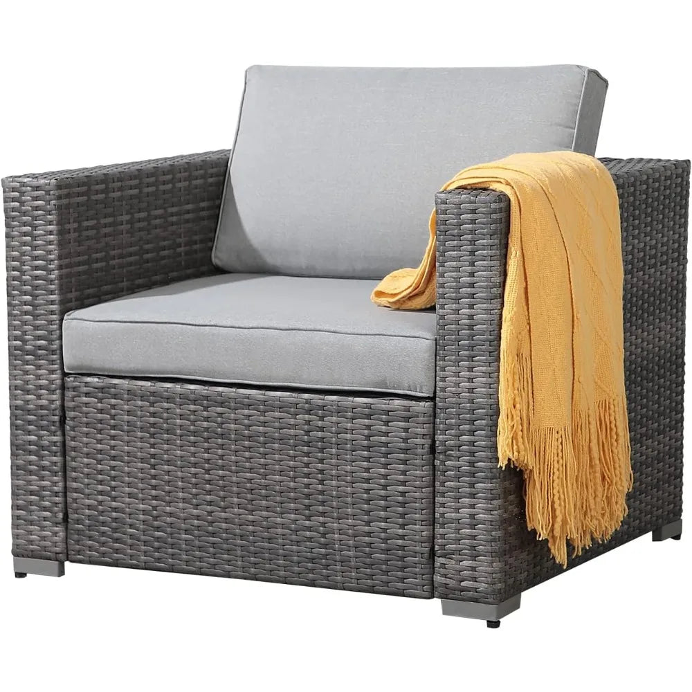 All-Weather Grey PE Wicker Outdoor Single Sofa, Weather-Resistant Patio Armchair, Sectional Sofa with Additional Chair for Patio